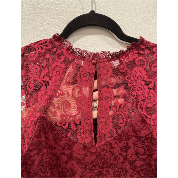 LULUS Evidently In Love Burgundy Floral Embossed Satin Mini Dress - Picture 6 of 6